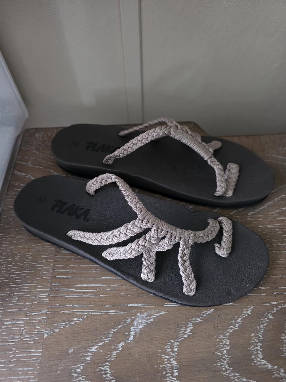 Gray Braided Strap Flip Flops